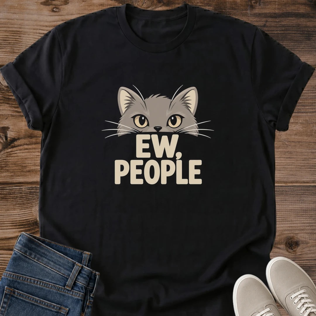 Ew People Cat Shirt Black Funny Sarcastic Cat Tee Annoyed Gray Cat Face Graphic Introvert Humor Shirt Antisocial Cat Tee Cat Attitude Shirt Cat Mom Gift Cat Lover Gift Ew People Meme Tee Gildan 64000 Softstyle Unisex Cat Whisker Co