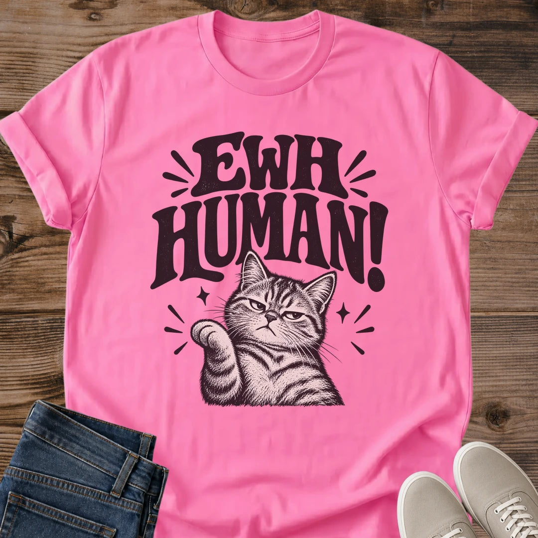 Sassy Cat Tee Ewh Human Thumbs Down Design Sarcastic Cat Lover Gift For Her Softstyle Cotton Comfortable Relaxed Fit Casual Weekend Wear Bold Print Cat Mom Statement Apparel Everyday Layering Piece For Fun And Everyday