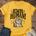 Vintage Cat Lover Tee Ewh Human Sassy Thumbs Down Design Cotton Cat Dad Gift Shirt Sarcastic Aesthetic Softstyle Ring Spun Fabric Relaxed Retail Fit Casual Weekend Layering Statement Piece Everyday Wear For Home