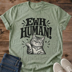 Funny Sarcastic Cat Shirt Ewh Human Thumbs Down Graphic Tee Gift Idea Ring Spun Cotton Soft Breathable Fabric Relaxed Unisex Fit Bold Print Design Cat Person Apparel Casual Everyday Wear Statement Piece Great Gift