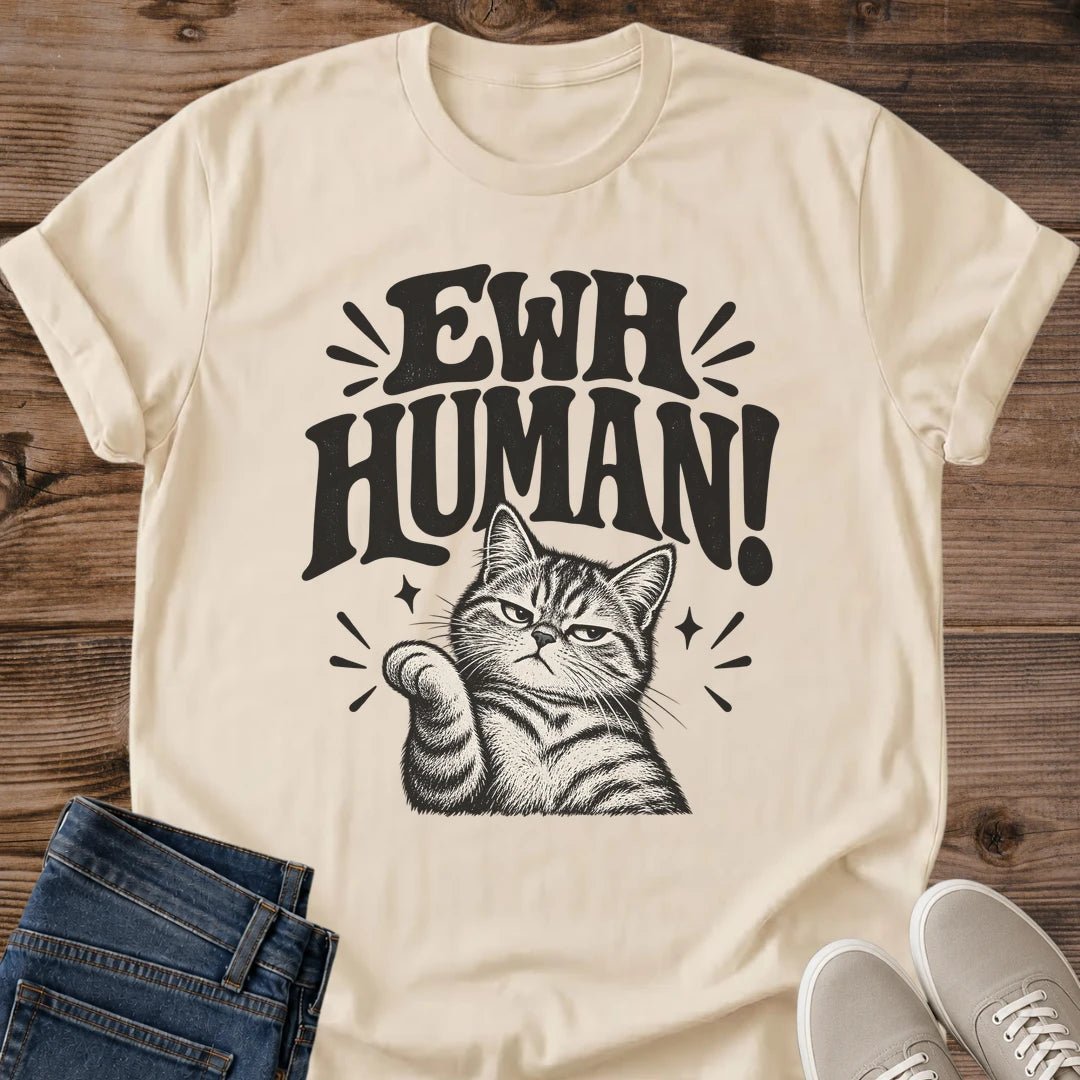 Vintage Cat Lover Tee Ewh Human Sassy Thumbs Down Design Cotton Cat Dad Gift Shirt Sarcastic Aesthetic Softstyle Ring Spun Fabric Relaxed Retail Fit Casual Weekend Layering Statement Piece Everyday Wear For Home