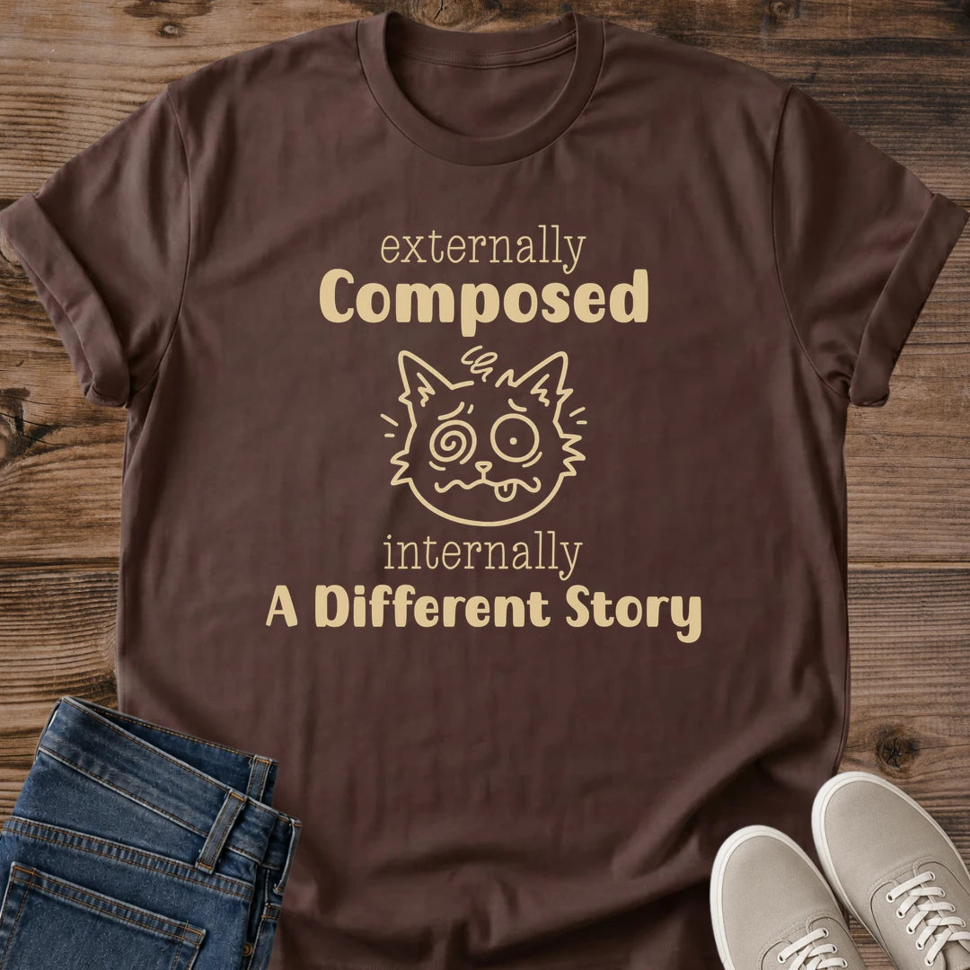 Introvert Cat Lover Shirt Mental Health Quote Tshirt Honest Message Design Composed Externally Internally Different Story Minimal Typography Style Small Paw Print Accent Anxiety Awareness Apparel Relatable Humor Clothing Cat Person Gift
