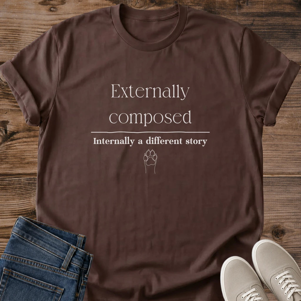 Minimal Cat Quote Shirt Mental Health Awareness Tshirt Introvert Honest Message Design Small Paw Print Typography Detail Casual Everyday Apparel Cat Lover Gift Idea Anxiety Support Clothing Relatable Humor Shirt Understated Fashion