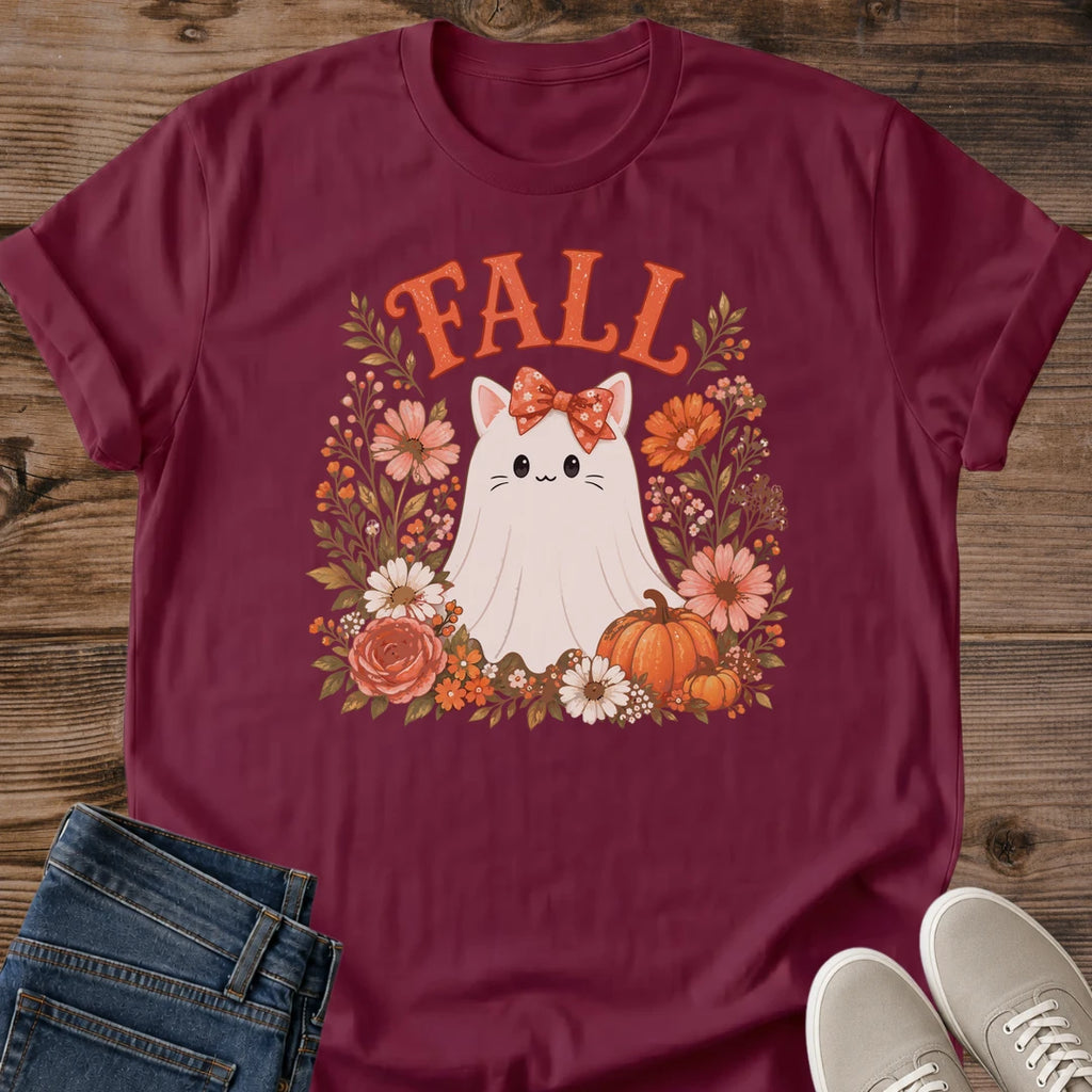 Fall Cat Shirt – Cozy Autumn Floral Wreath Design Graphic Tee
