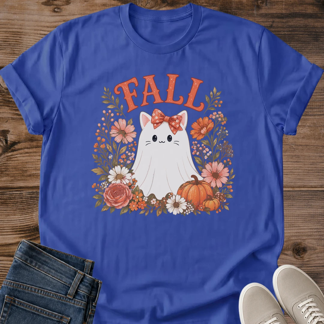 Fall Cat Shirt – Cozy Autumn Floral Wreath Design Graphic Tee