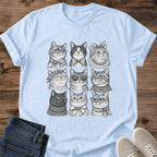 Fancy Cats Shirt White Nine Cats In Accessories Tee Coquette Cat Graphic Cats With Bows Pearls And Glasses Vintage Pencil Sketch Cat Shirt Cat Portrait Grid Tee Cat Mom Gift Cat Lover Gift Gildan 64000 Softstyle Unisex Cat Whisker Co