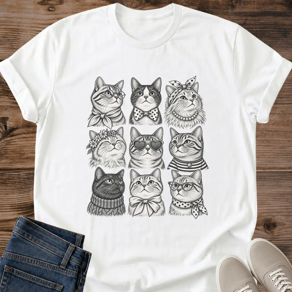 Cat Fashion Shirt Fancy Cats Cat Mom Tee Cats In Sunglasses And Bandanas Gift Vintage Sketch Cat Design Cat Shirt For Women And Men Cat Dad Gift Holiday Gift For Cat Owner Dapper Cats Tee Soft Cotton Unisex Tee Cat Whisker Co