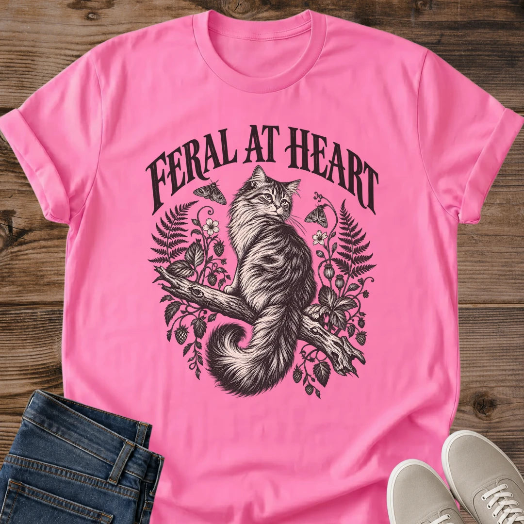 Cat Lover Gift Feral At Heart Shirt Cottagecore Cat Tee Nature Lover Gift Vintage Forest Cat Graphic Birthday Gift For Cat Owner Christmas Gift For Cat Mom Feral Cat Rescue Gift Cat Person Tee Gildan Softstyle Cotton Tee Cat Whisker Co
