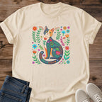 Folk Art Cat Shirt – Whimsical Bright Floral Botanical Design Tee
