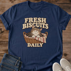 Baker Gift Fresh Biscuits Daily Cat Shirt Funny Baking Cat Tee Retro Bread Basket Cat Graphic Birthday Gift For Cat Owner Christmas Gift For Cat Mom Home Baker Gift Cat Person Tee Gildan Softstyle Cotton Tee Cat Whisker Co