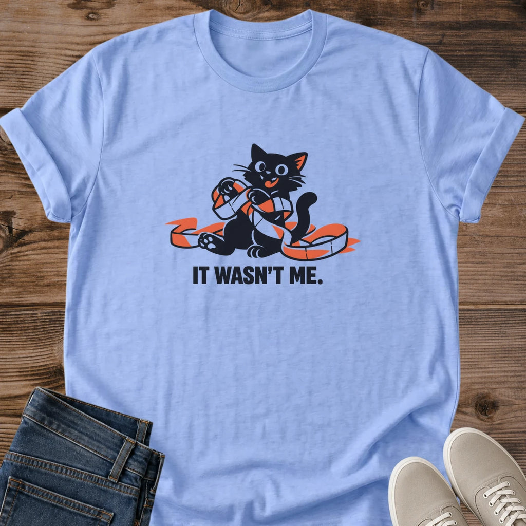 Vintage Cat Tee Soft Lightweight Shirt Funny Graphic Design Casual Comfort Wear Perfect Gift For Cat Lover Humorous It Wasn't Me Print Everyday Outfit Essential Conversation Starter Style Natural Fabric Texture Pet Owner Present Crew Neck