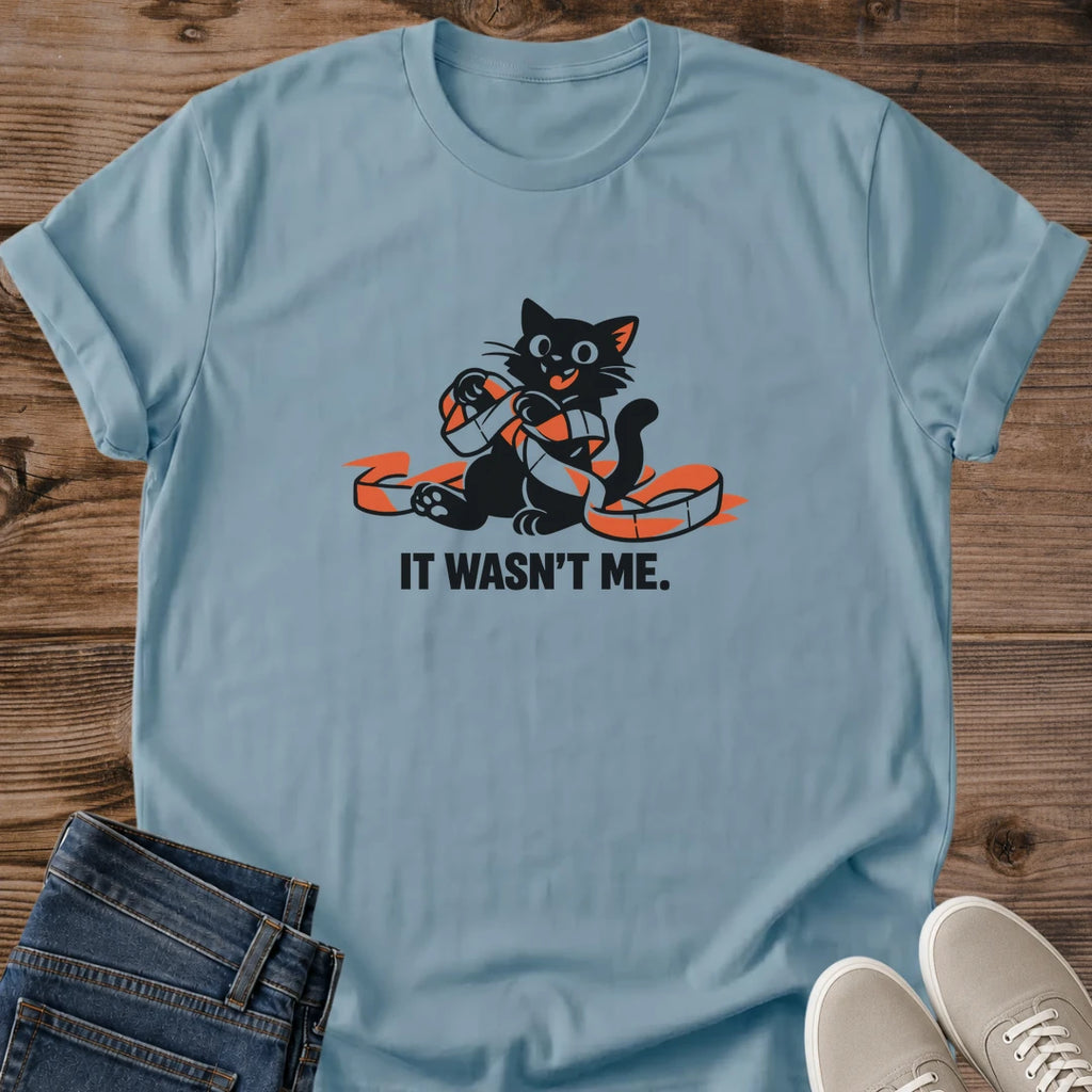 Cat Owner Gift Funny Vintage Shirt Humorous Graphic Tee Soft Lightweight Fabric Casual Comfort Wear Perfect Present For Cat Lover It Wasn't Me Design Conversation Starter Style Everyday Outfit Essential Natural Texture Crew Neck Pet