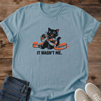 Cat Owner Gift Funny Vintage Shirt Humorous Graphic Tee Soft Lightweight Fabric Casual Comfort Wear Perfect Present For Cat Lover It Wasn't Me Design Conversation Starter Style Everyday Outfit Essential Natural Texture Crew Neck Pet