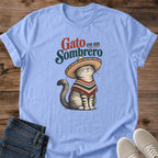 Gato En Un Sombrero Cat Shirt Illustrated Sombrero Poncho Cat Tee Cute Cat Lover Gift Idea Softstyle Ring Spun Cotton Relaxed Fit Everyday Casual Wear Colorful Print Cat Owner Apparel Statement Piece Lightweight Layering