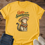 Sombrero Cat Tee Gato En Un Sombrero Illustrated Poncho Design Cute Cat Lover Gift For Her Softstyle Cotton Comfortable Relaxed Fit Casual Weekend Wear Colorful Print Cat Mom Statement Apparel Everyday Layering Piece