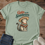Cute Cat Graphic Tee Gato En Un Sombrero Illustrated Poncho Print Colorful Aesthetic Cat Owner Shirt Gift For Cat Lovers Softstyle Cotton Comfortable Relaxed Fit Statement Piece Everyday Casual Wear Apparel Gift Idea