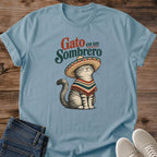 Vintage Cat Lover Tee Gato En Un Sombrero Illustrated Poncho Design Cotton Cat Mom Gift Shirt Colorful Aesthetic Softstyle Ring Spun Fabric Relaxed Retail Fit Casual Weekend Layering Statement Piece Everyday Wear For Home