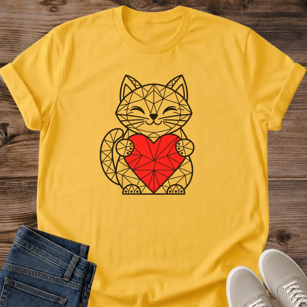 Cat Lover Gift Geometric Heart Cat Shirt Valentine Cat Tee Low Poly Cat Graphic Birthday Gift For Cat Owner Galentines Day Gift Christmas Gift For Cat Mom Cat Person Tee Love Cats Shirt Gildan Softstyle Cotton Tee Cat Whisker Co