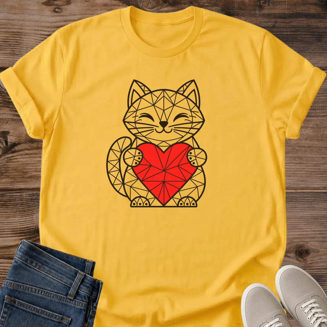 Cat Lover Gift Geometric Heart Cat Shirt Valentine Cat Tee Low Poly Cat Graphic Birthday Gift For Cat Owner Galentines Day Gift Christmas Gift For Cat Mom Cat Person Tee Love Cats Shirt Gildan Softstyle Cotton Tee Cat Whisker Co