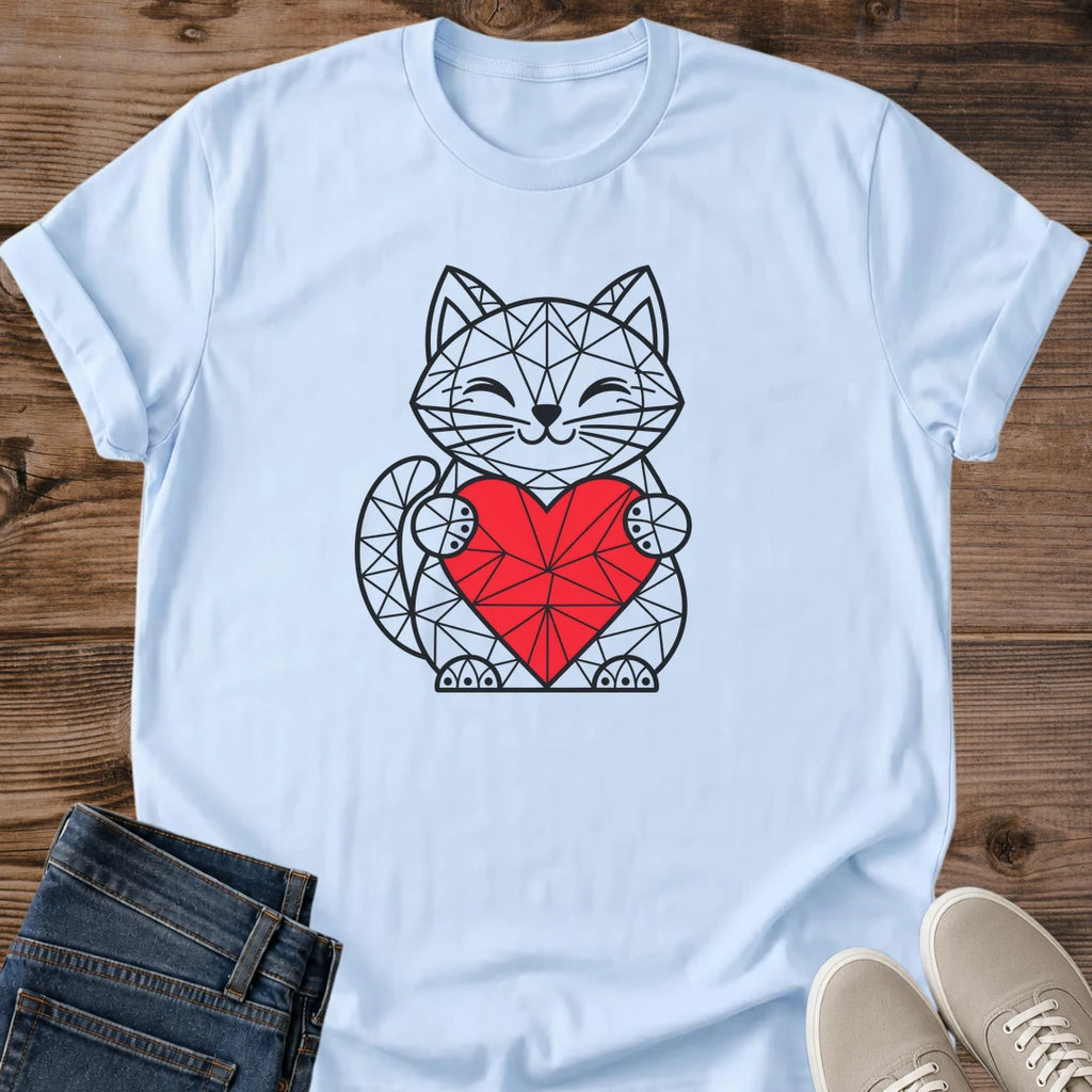 Low Poly Cat Shirt Geometric Heart Cute Cat Tee Hand Drawn Faceted Cat Outline Black And Red Graphic Cat Owner Shirt Gift For Cat Lovers Modern Geometric Art Tee Cute Love Cat Shirt Unisex Ringspun Cotton Shirt Cat Whisker Co