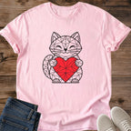 Geometric Cat Heart Shirt Pink Cute Cat Holding Red Heart Tee Low Poly Line Art Cat Graphic Modern Minimalist Cat Shirt Valentines Day Cat Tee Cat Mom Gift Cat Lover Gift Smiling Cat Gildan 64000 Softstyle Unisex Cat Whisker Co