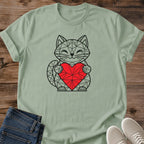 Cat Holding Heart Shirt Geometric Cat Tee Happy Smiling Cat Faceted Line Drawing Red Polygon Heart Design Love My Cat Shirt Cat Owner Gift For Her Cat Dad Tee Kawaii Geometric Cat Modern Art Soft Cotton Unisex Shirt Cat Whisker Co