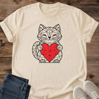Valentines Cat Shirt Geometric Heart Cat Mom Tee Cute Cat Love Gift Modern Line Art Cat Design Cat Shirt For Women And Men Cat Dad Gift Holiday Gift For Cat Owner Heart Cat Tee Polygon Art Shirt Soft Cotton Unisex Tee Cat Whisker Co