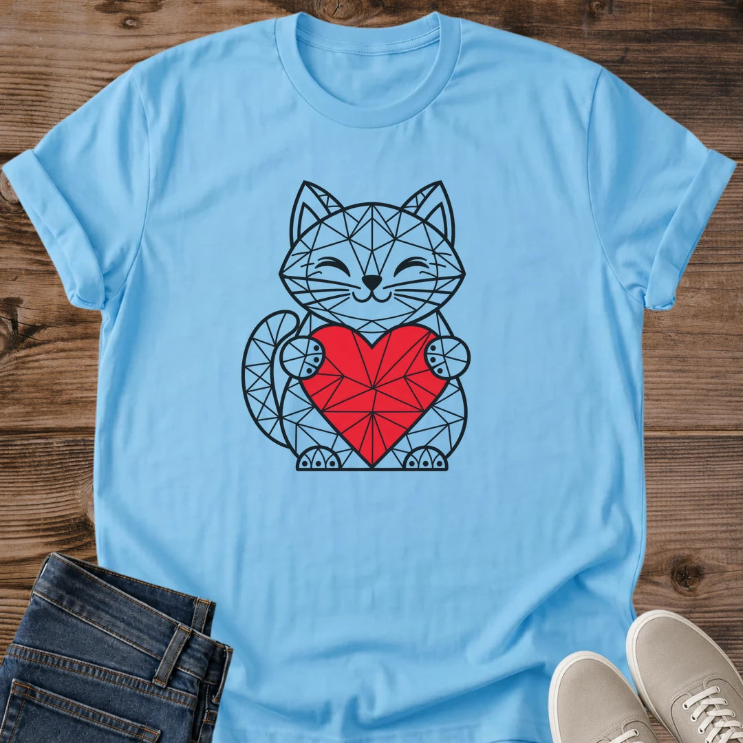 Cat Lover Gift Geometric Heart Cat Shirt Valentine Cat Tee Low Poly Cat Graphic Birthday Gift For Cat Owner Galentines Day Gift Christmas Gift For Cat Mom Cat Person Tee Love Cats Shirt Gildan Softstyle Cotton Tee Cat Whisker Co