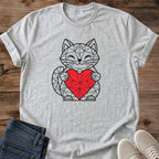 Cat Holding Heart Shirt Geometric Cat Tee Happy Smiling Cat Faceted Line Drawing Red Polygon Heart Design Love My Cat Shirt Cat Owner Gift For Her Cat Dad Tee Kawaii Geometric Cat Modern Art Soft Cotton Unisex Shirt Cat Whisker Co