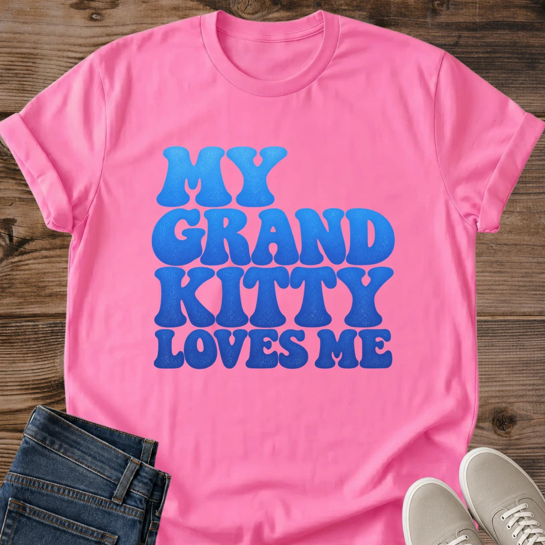 My Grand Kitty Loves Me Shirt Bold Bubble Text Cat Tee Grandkitty Gift Idea Softstyle Ring Spun Cotton Relaxed Fit Everyday Casual Wear Retro Print Cat Owner Apparel Statement Piece Lightweight Layering