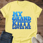 My Grand Kitty Loves Me Shirt Bold Bubble Text Cat Tee Grandkitty Gift Idea Softstyle Ring Spun Cotton Relaxed Fit Everyday Casual Wear Retro Print Cat Owner Apparel Statement Piece Lightweight Layering