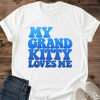 Grandkitty Cat Tee My Grand Kitty Loves Me Bubble Text Design Cat Lover Gift For Her Softstyle Cotton Comfortable Relaxed Fit Casual Weekend Wear Retro Print Cat Grandma Statement Apparel Everyday Layering Piece