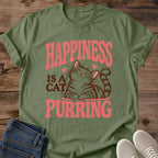 Vintage Cat Lover Tee Happiness Is A Cat Purring Retro Design Cotton Cat Mom Gift Shirt Cute Aesthetic Softstyle Ring Spun Fabric Relaxed Retail Fit Casual Weekend Layering Statement Piece Everyday Wear For Home And Away