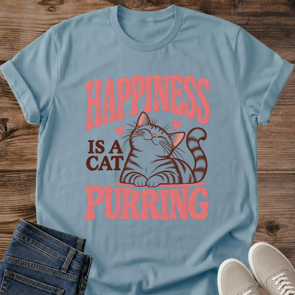 Purring Cat Tee Happiness Is A Cat Purring Retro Design Cute Cat Lover Gift For Her Softstyle Cotton Comfortable Relaxed Fit Casual Weekend Wear Vintage Print Cat Mom Statement Apparel Everyday Layering Piece For Fun
