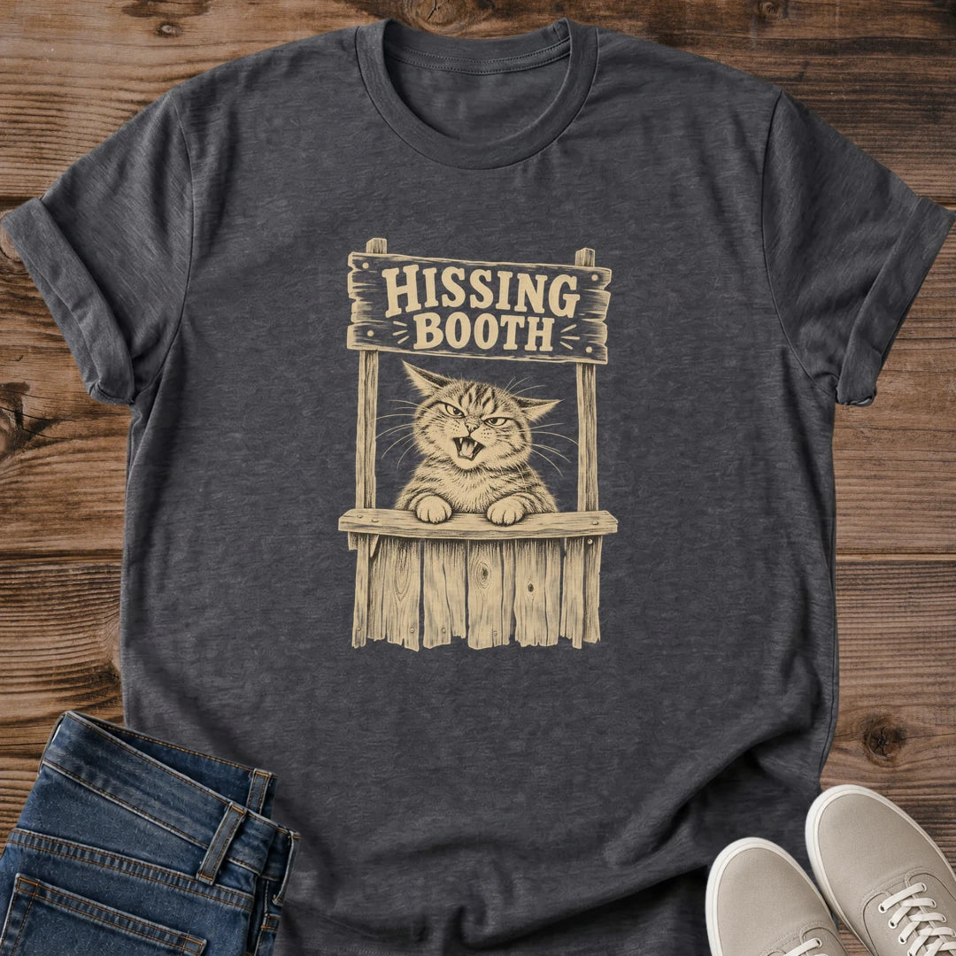 Comfortable Casual Tee Soft Lightweight Fabric Cat Lover Shirt Design Vintage Graphic Print Grumpy Cat Hissing Booth Theme Retro Style Apparel Everyday Wear Essential Statement Piece Clothing Novelty Gift For Cat Owner Conversation Starter