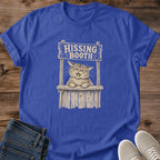 Vintage Style Cat Shirt Retro Graphic Tee Design Grumpy Cat Hissing Booth Print Soft Lightweight Fabric Comfortable Casual Wear Everyday Wardrobe Essential Cat Lover Apparel Statement Piece Clothing Novelty Gift Design Quality Construction
