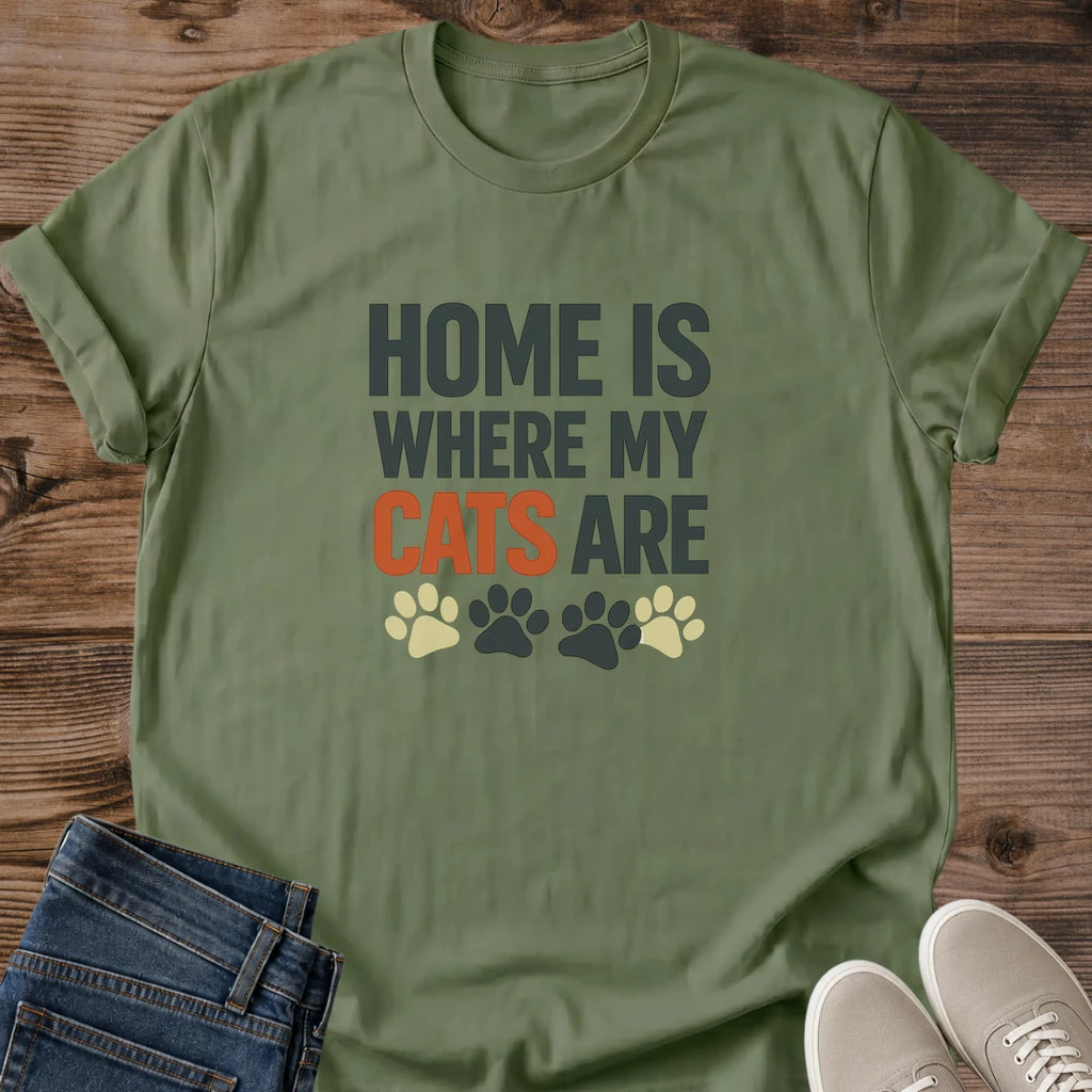 Funny Cat Shirt Graphic Tee Design Rainbow Paw Print Pattern Home Statement Apparel Cat Lover Gift Idea Pet Parent Clothing Casual Wear Essential Cat Mom Tee Bold Colorful Design Feline Enthusiast Present Kitty Owner Shirt Birthday Gift