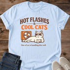 Soft Cotton Tee Comfortable Menopause Humor Shirt Breathable Fabric Lightweight Design Casual Everyday Wear Hot Flashes Cool Cats Graphic Print Retro Style Cat Sunglasses Fan Slogan Crew Neck Tshirt Gift For Friend Birthday Present Midlife