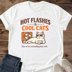 Retro Cat Graphic Tshirt Funny Menopause Design Hot Flashes Cool Cats Slogan Soft Cotton Shirt Comfortable Breathable Fabric Crew Neck Style Lightweight Everyday Wear Humorous Print Sunglasses Fan Design Gift Idea For Friend Birthday