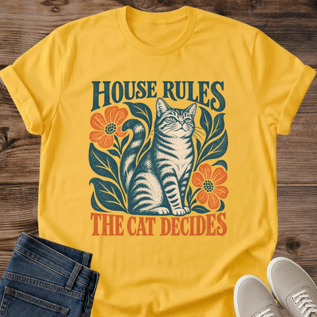 Cat Lover Gift House Rules Cat Shirt Funny Cat In Charge Tee Retro Floral Cat Graphic Birthday Gift For Cat Owner Christmas Gift For Cat Mom Housewarming Gift For Cat Lover Cat Person Tee Gildan Softstyle Cotton Tee Cat Whisker Co