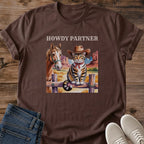 Graphic Tee Collection Funny Cat Design Western Cowboy Theme Soft Comfortable Cotton Blend Casual Wear Unisex Style Cat Lover Gift Perfect Present Novelty Humor Print Everyday Fashion Western Style Shirt Quality Durable Construction Animal