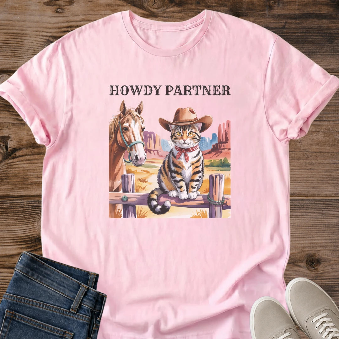 Cat Lover Gift Funny Western Shirt Cowboy Design Graphic Tee Novelty Humor Print Soft Cotton Blend Comfortable Casual Wear Unisex Style Fashion Everyday Tee Perfect Birthday Present Western Theme Collection Quality Construction Durable