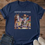 Funny Cat Shirt Western Design Cowboy Themed Graphic Tee Soft Cotton Blend Comfortable Casual Wear Cat Lover Gift Perfect Birthday Present Novelty Humor Design Unisex Style Everyday Fashion Animal Theme Print Quality Construction Durable