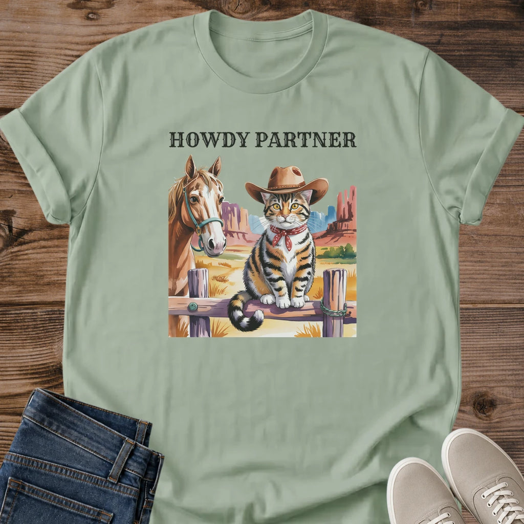 Cowboy Design Shirt Western Cat Theme Funny Graphic Tee Casual Comfort Wear Soft Cotton Blend Cat Lover Gift Novelty Humor Print Unisex Style Fashion Everyday Casual Shirt Perfect Present Birthday Gift Western Style Collection Quality