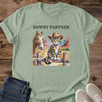 Cowboy Design Shirt Western Cat Theme Funny Graphic Tee Casual Comfort Wear Soft Cotton Blend Cat Lover Gift Novelty Humor Print Unisex Style Fashion Everyday Casual Shirt Perfect Present Birthday Gift Western Style Collection Quality