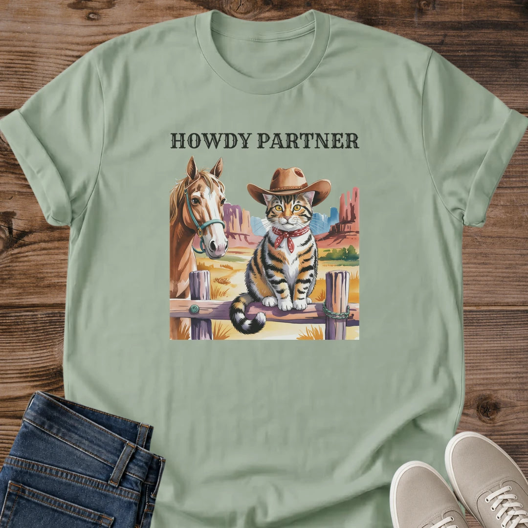 Cowboy Design Shirt Western Cat Theme Funny Graphic Tee Casual Comfort Wear Soft Cotton Blend Cat Lover Gift Novelty Humor Print Unisex Style Fashion Everyday Casual Shirt Perfect Present Birthday Gift Western Style Collection Quality
