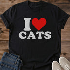 Orange Graphic Tee Cat Lover Design Soft Ring Spun Cotton Retro Feline Heart Print Comfortable Crew Neck Style Lightweight Breathable Fabric Classic Fit Construction Perfect Casual Wear Gift For Cat Parents Animal Theme Apparel Cozy Weekend