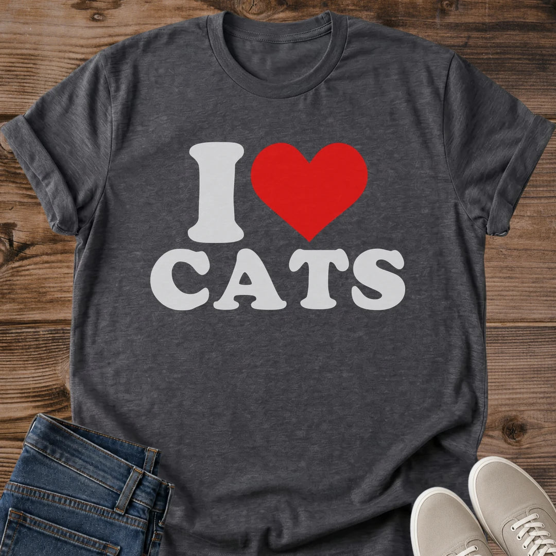 Cat Lover Shirt Soft Cotton Fabric Retro Orange Graphic Tee Vintage Style Design Feline Heart Print Classic Crew Neck Fit Comfortable Everyday Wear Casual Cat Theme Apparel Lightweight Breathable Material Perfect Gift For Cat Enthusiasts
