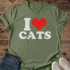 Feline Heart Graphic Shirt Soft Cotton Material Retro Orange Cat Design Lightweight Crew Neck Tee Comfortable Daily Wear Perfect Cat Enthusiast Gift Casual Animal Lover Apparel Breathable Fabric Construction Classic Fit Style Vintage