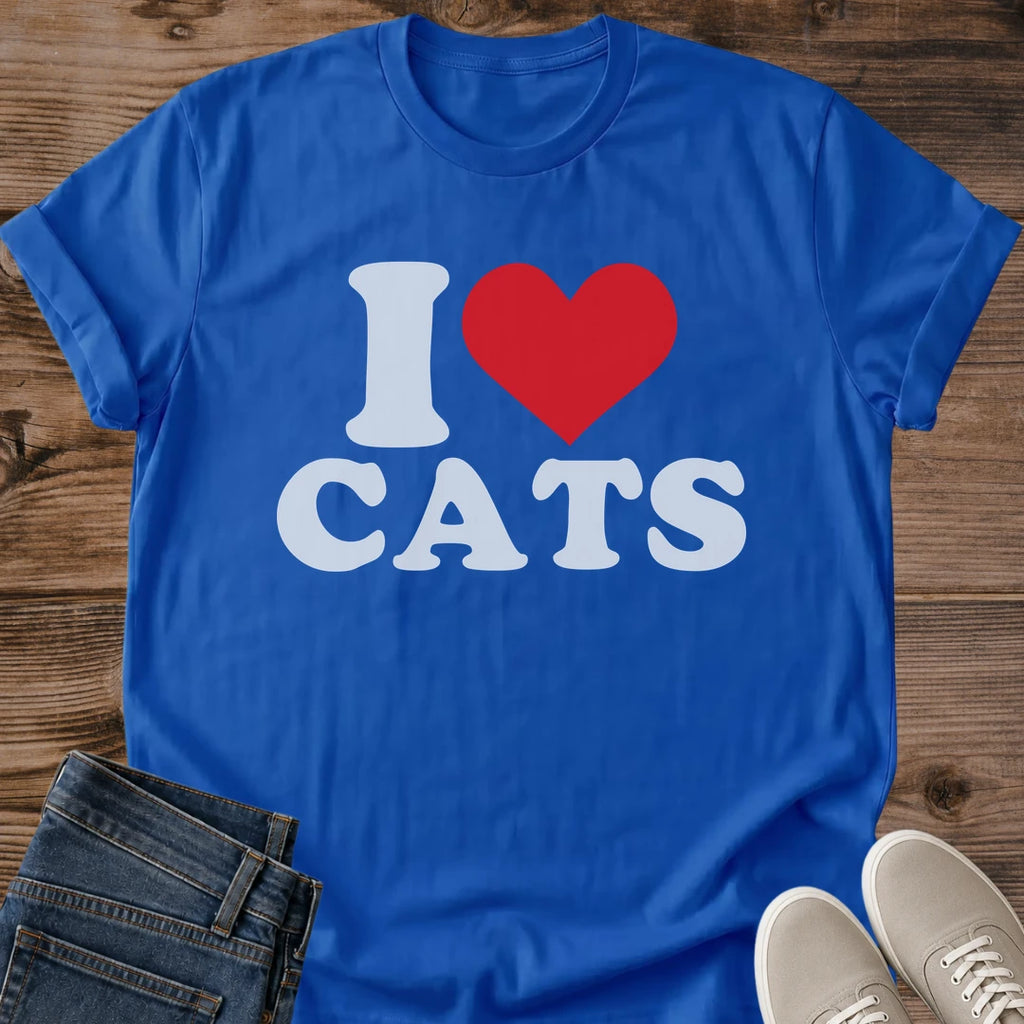 Cute Cat Tee Soft Cotton Construction Retro Heart Design Orange Background Color Bold Graphic Statement Lightweight Fabric Feel Classic Crew Neck Cut Comfortable All Day Wear Perfect For Cat Lovers Casual Style Shirt Unisex Fit Available